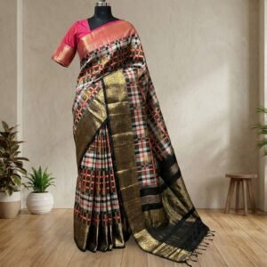 Traditional elegant Kanchipuram pure silk saree fusion with Digital print