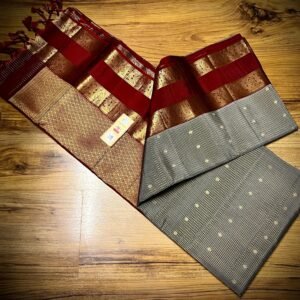 Pure kanchipuram silk Saree Grey with Marun combo
