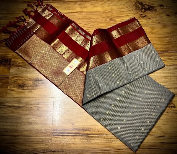 Pure kanchipuram silk Saree Grey with Marun combo
