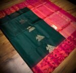 Deep Teal Green Silk Saree with Gold Butta Motifs and Contrast Pink Zari Pallu