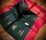Deep Teal Green Silk Saree with Gold Butta Motifs and Contrast Pink Zari Pallu