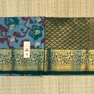 Teal Blue Floral Silk Saree with Rich Gold Zari Border & Pallu