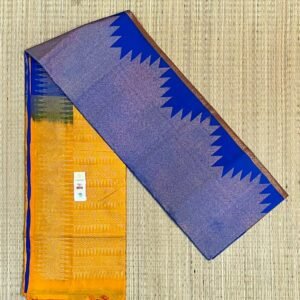 Royal Blue & Mustard Pure Silk Saree with Traditional Zari Borders