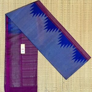 Royal Blue Pure Silk Saree with Emerald Green Borders & Purple Woven Pallu