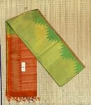 Vibrant Parrot Green Pure Silk Saree with Maroon & Orange Grand Woven Pallu