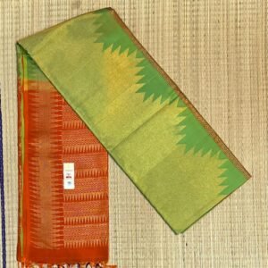 Vibrant Parrot Green Pure Silk Saree with Maroon & Orange Grand Woven Pallu