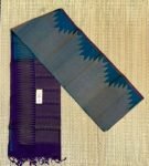 Teal Blue Pure Silk Saree with Antique Gold Zari & Rich Purple Contrast Border