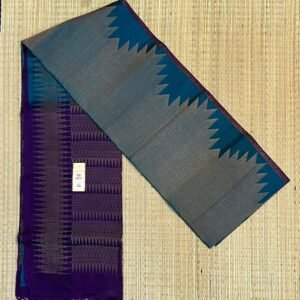 Teal Blue Pure Silk Saree with Antique Gold Zari & Rich Purple Contrast Border