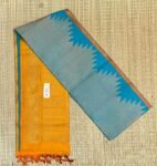 Teal Green & Mustard Yellow Pure Silk Saree with Temple Zari Borders