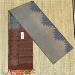 Elegant Grey Pure Silk Saree with Olive Green & Copper Woven Pallu