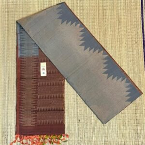 Elegant Grey Pure Silk Saree with Olive Green & Copper Woven Pallu