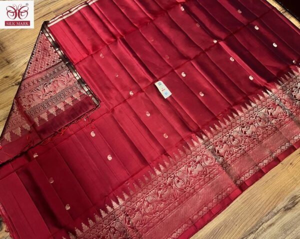 Rich Maroon Pure Silk Saree with Traditional Zari Woven Border
