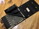 Jet Black Pure Silk Saree with Antique Gold Zari Temple Borde