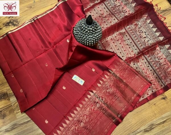 Rich Maroon Pure Silk Saree with Traditional Zari Woven Border