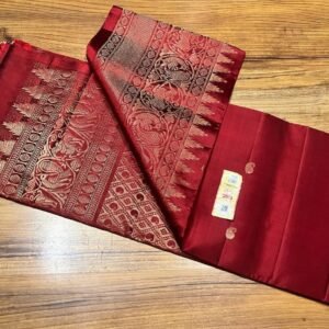 Rich Maroon Pure Silk Saree with Traditional Zari Woven Border