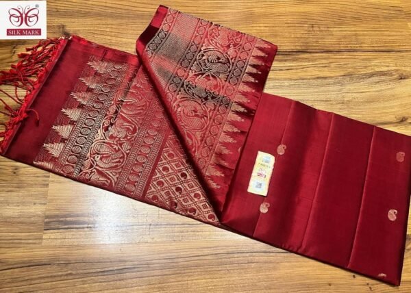 Rich Maroon Pure Silk Saree with Traditional Zari Woven Border