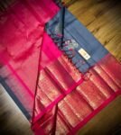 Steel Grey Silk Saree with Rich Red Zari Border