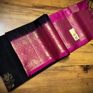 Elegant Black Silk Saree with Magenta Pink Zari Border