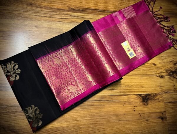 Elegant Black Silk Saree with Magenta Pink Zari Border