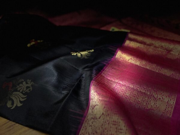 Elegant Black Silk Saree with Magenta Pink Zari Border
