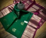 Emerald Green Silk Saree with Magenta Zari Border & Rich Pallu