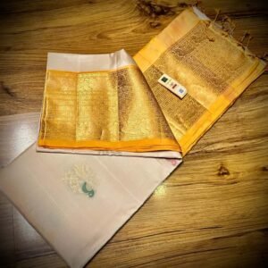 Ivory Elegance Silk Saree with Regal Gold Zari Border