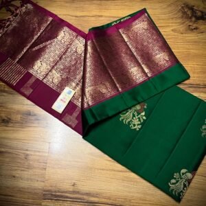 Emerald Green Silk Saree with Magenta Zari Border & Rich Pallu