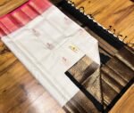 Pure White Silk Saree with Black & Antique Gold Zari Border and Rose Pink Pallu