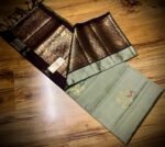 Sage Green Silk Saree with Antique Gold Zari Border