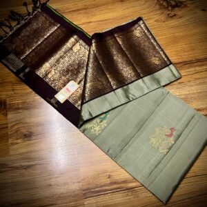 Sage Green Silk Saree with Antique Gold Zari Border