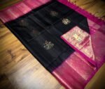 Elegant Black Silk Saree with Magenta Pink Zari Border