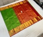 Green and Maroon Gold Zari Silk Saree with Diamond Motif Body and Temple Border