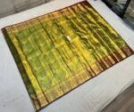 Rich Gold Zari Silk Saree with Parrot Green Floral Pallu and Maroon Temple Border
