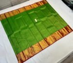 Green and Maroon Gold Zari Silk Saree with Diamond Motif Body and Temple Border