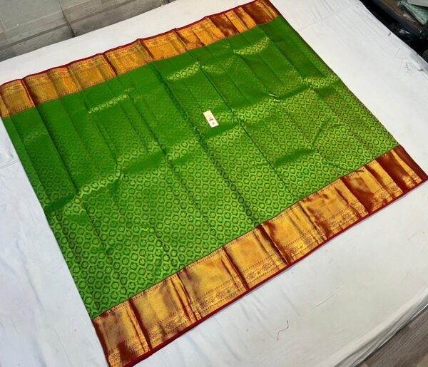 Green and Maroon Gold Zari Silk Saree with Diamond Motif Body and Temple Border