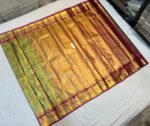 Olive Green and Antique Gold Zari Silk Saree with Rich Pallu and Temple Motif Border