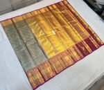 Steel Grey and Antique Gold Zari Silk Saree with Ornate Brocade Pallu and Maroon Border