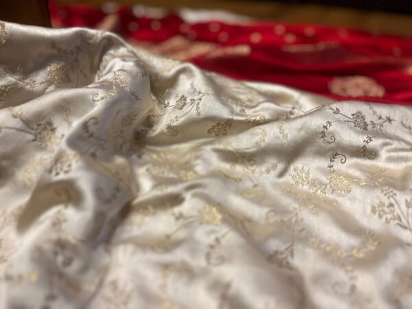 Royal Red & White Gaji Satin Silk Saree with Elegant Gold Zari Border