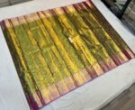 Royal Gold Zari Silk Saree with Green Brocade Panel and Purple Temple Border