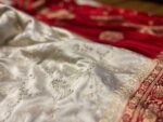 Royal Red & White Gaji Satin Silk Saree with Elegant Gold Zari Border