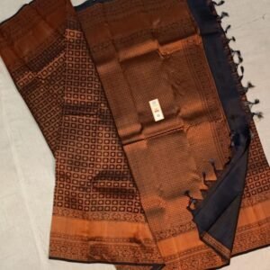 Classic Black Pure Silk Saree with Copper-Gold Zari Weave & Rich Border