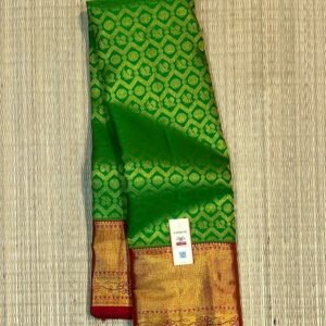 Green and Maroon Gold Zari Silk Saree with Diamond Motif Body and Temple Border