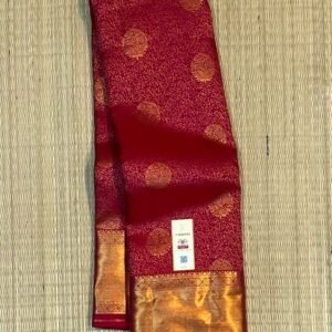 Deep Red Gold Zari Silk Saree with Butta Motif Body and Broad Traditional Border