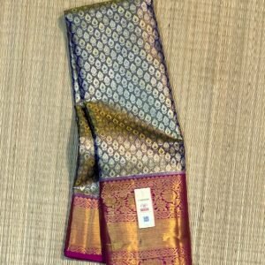 Steel Grey and Antique Gold Zari Silk Saree with Ornate Brocade Pallu and Maroon Border
