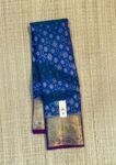 Royal Blue and Plum Silk Saree with Gold Zari Floral Weave and Broad Traditional Border