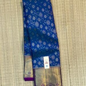Royal Blue and Plum Silk Saree with Gold Zari Floral Weave and Broad Traditional Border