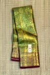 Rich Gold Zari Silk Saree with Parrot Green Floral Pallu and Maroon Temple Border