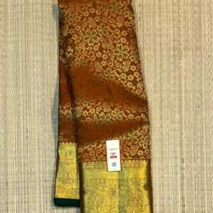 Antique Copper Silk Saree with Intricate Gold Zari Weave and Forest Green Border