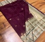 Regal Wine Silk Saree with Antique Gold Zari & Sage Green Border