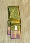 Royal Gold Zari Silk Saree with Green Brocade Panel and Purple Temple Border